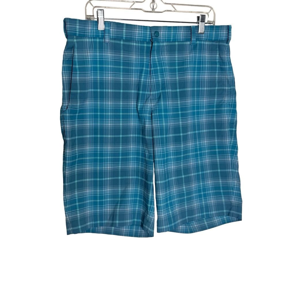 Nike Golf Tour Performance Dri-FIT Plaid Shorts Mens 34 Teal Blue 509182-300